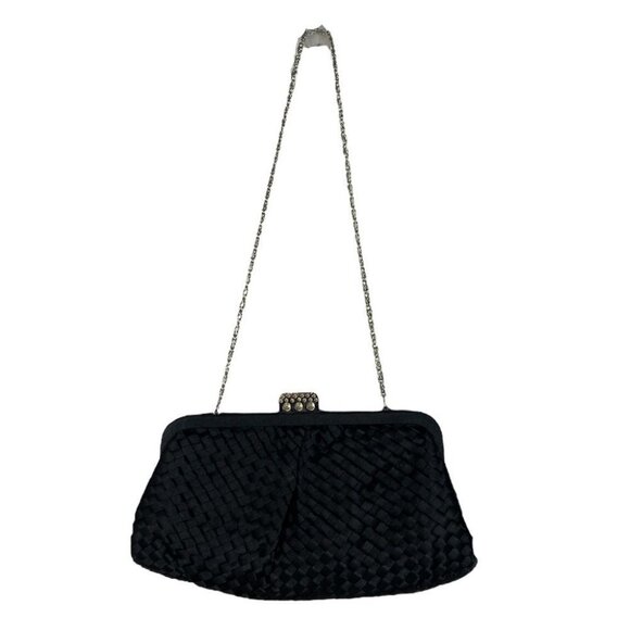 JESSICA McClintock Gunne Sax Vintage Black Clutch‎ Purse Handbag Jewel Closure - Picture 8 of 12